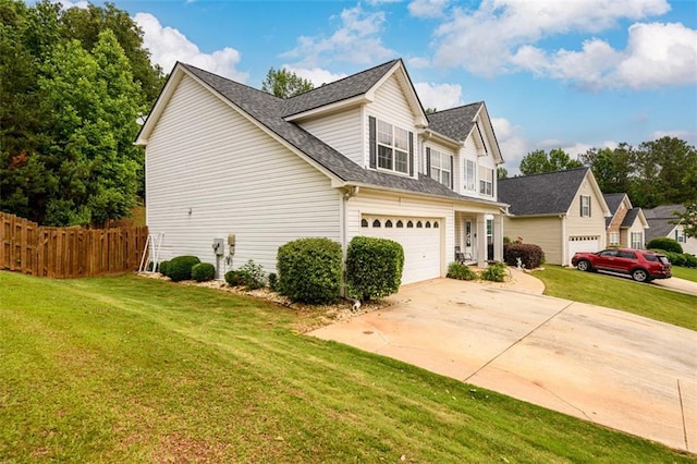 7282 Litany Ct, Flowery Branch, GA 30542 - view of side of home with driveway, a garage, and roof with shingles
