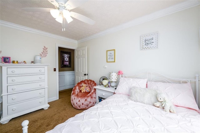 7282 Litany Ct, Flowery Branch, GA 30542 - bedroom with carpet, crown molding, and ceiling fan