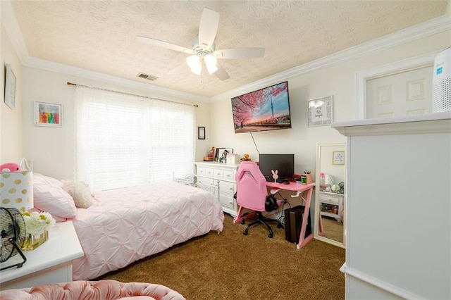 7282 Litany Ct, Flowery Branch, GA 30542 - carpeted bedroom featuring a desk, ceiling fan, and crown molding