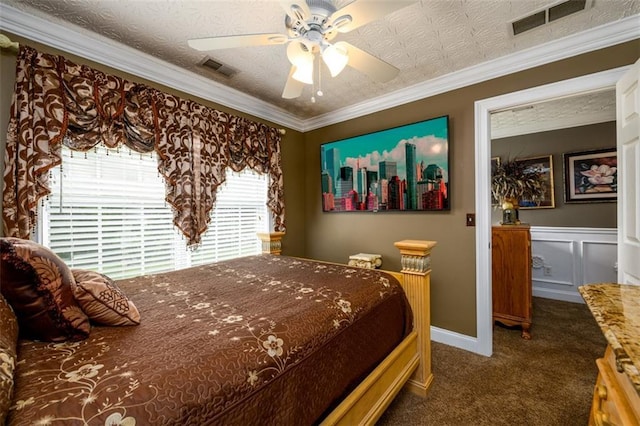 7282 Litany Ct, Flowery Branch, GA 30542 - carpeted bedroom featuring a ceiling fan and ornamental molding