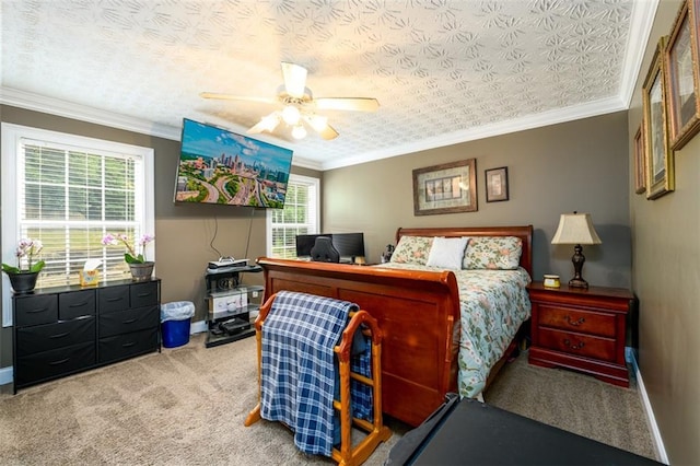 7282 Litany Ct, Flowery Branch, GA 30542 - carpeted bedroom featuring baseboards, ceiling fan, and crown molding