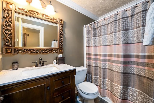 7282 Litany Ct, Flowery Branch, GA 30542 - bathroom featuring toilet, vanity, and crown molding