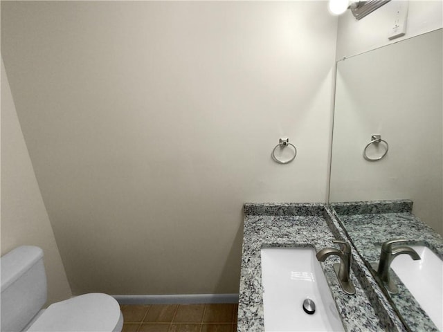 bathroom featuring toilet, vanity, and tile patterned floors