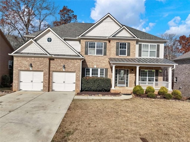 craftsman-style house featuring covered porch and a garage