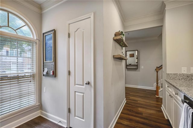 1244 Harris Commons Pl, Roswell, GA 30076 - hall featuring dark wood-style floors and ornamental molding
