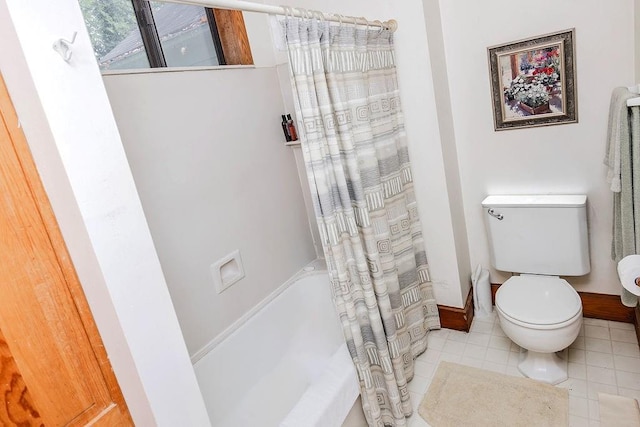 970 E Main St, Canton, GA 30114 - full bath featuring baseboards, tile patterned flooring, toilet, and shower / bathtub combination with curtain