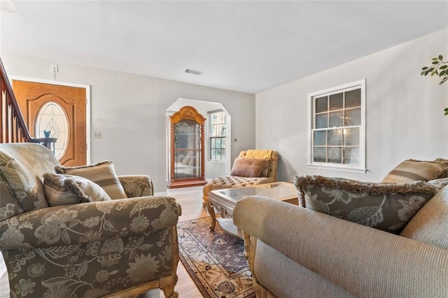 living room with hardwood / wood-style floors