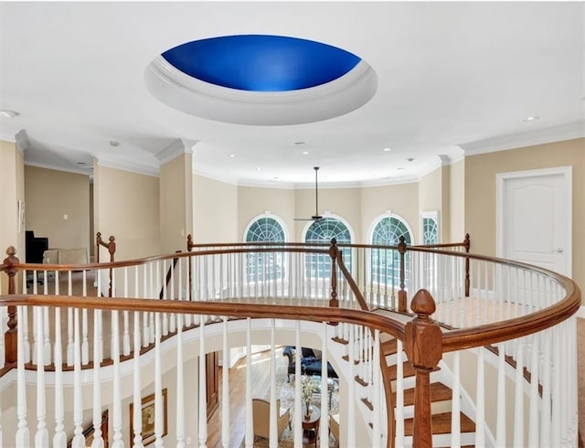 4670 Hamden Forest Dr SW, Atlanta, GA 30331 - hallway with recessed lighting, an upstairs landing, and ornamental molding