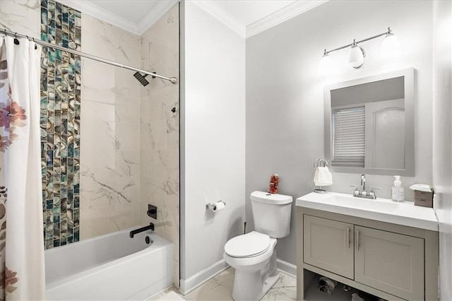4670 Hamden Forest Dr SW, Atlanta, GA 30331 - full bath with marble finish flooring, crown molding, toilet, vanity, and shower / bath combo
