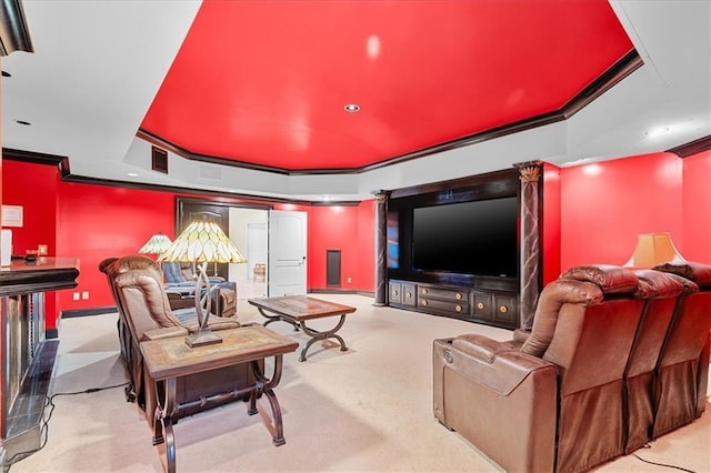 4670 Hamden Forest Dr SW, Atlanta, GA 30331 - cinema featuring ornamental molding, recessed lighting, carpet flooring, a raised ceiling, and baseboards