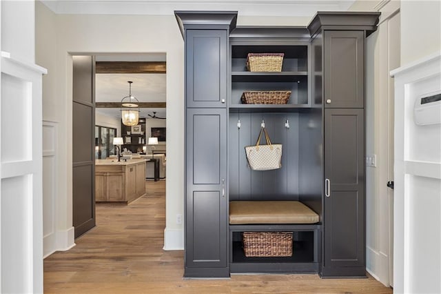 284 Hook St, Alpharetta, GA 30009 - mudroom featuring wood finished floors and beam ceiling