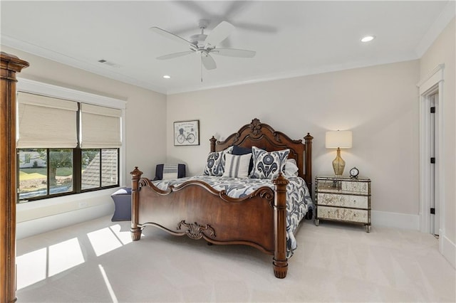 284 Hook St, Alpharetta, GA 30009 - bedroom with carpet flooring, ceiling fan, recessed lighting, ornamental molding, and baseboards