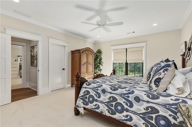 284 Hook St, Alpharetta, GA 30009 - carpeted bedroom with a ceiling fan, recessed lighting, and crown molding