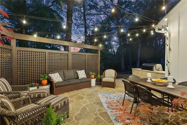 284 Hook St, Alpharetta, GA 30009 - patio at twilight with outdoor lounge area, a patio area, and outdoor dining area