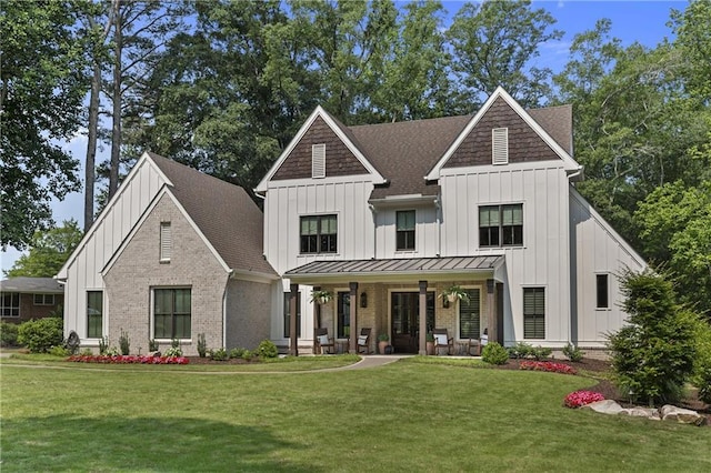 284 Hook St, Alpharetta, GA 30009 - modern farmhouse featuring board and batten siding, a porch, and a front lawn