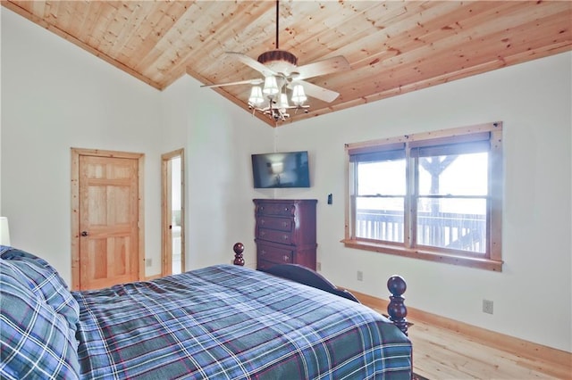 bedroom featuring vaulted ceiling, wood finished floors, and wood ceiling