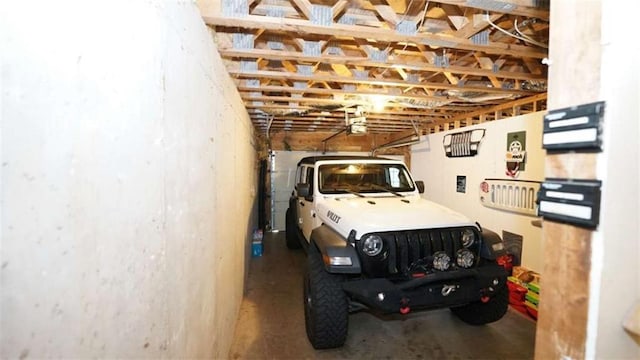 garage with a garage door opener