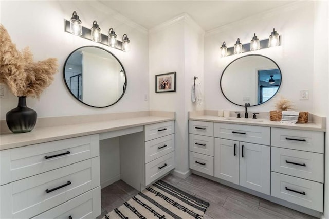361 Princeton Way, Lawrenceville, GA 30044 - bathroom featuring ornamental molding, vanity, and wood finished floors