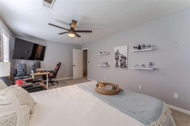 361 Princeton Way, Lawrenceville, GA 30044 - carpeted bedroom featuring a textured ceiling, ceiling fan, and an office area