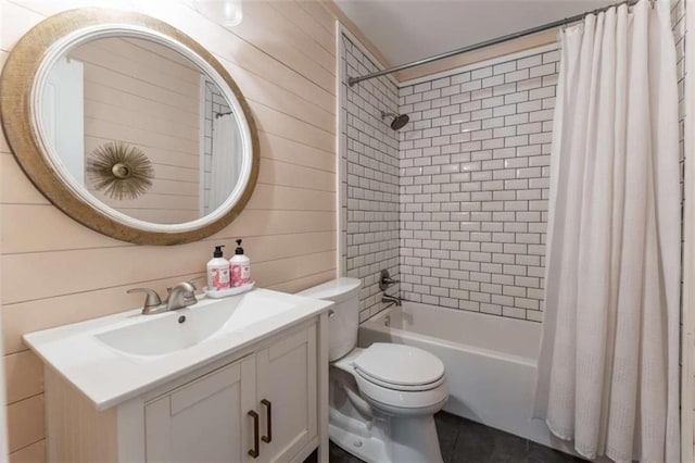 361 Princeton Way, Lawrenceville, GA 30044 - full bath featuring shower / tub combo, wood walls, vanity, and tile patterned floors