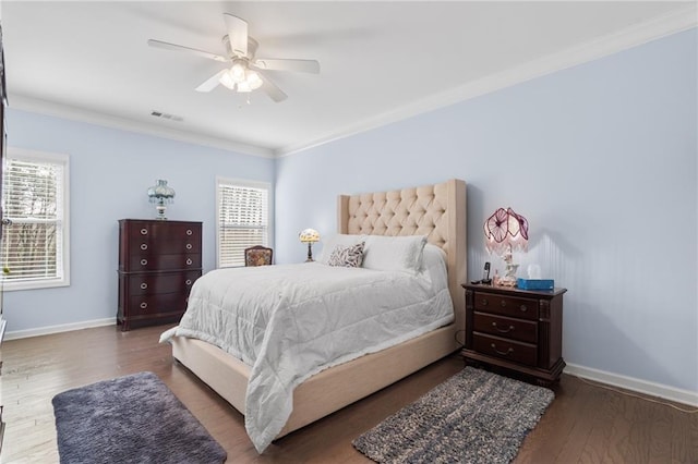 541 Mulberry Cir, Jasper, GA 30143 - bedroom with crown molding, dark wood-type flooring, and ceiling fan
