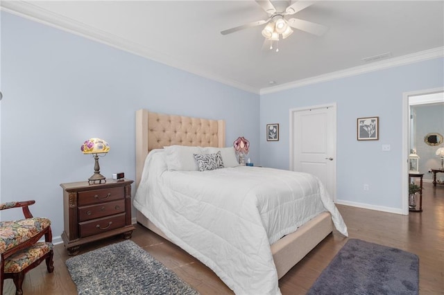 541 Mulberry Cir, Jasper, GA 30143 - bedroom featuring ceiling fan, dark wood-type flooring, and crown molding