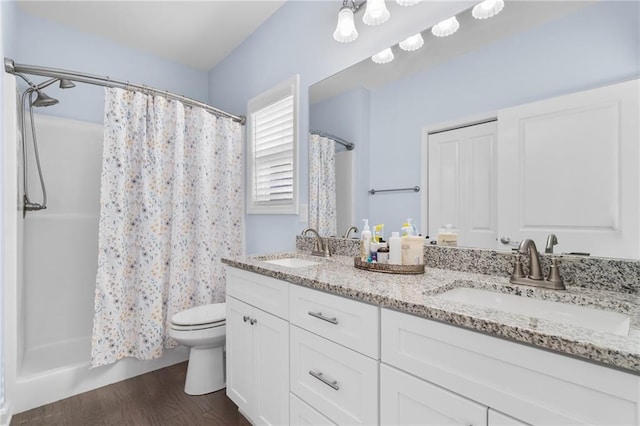 541 Mulberry Cir, Jasper, GA 30143 - bathroom with toilet, wood-type flooring, vanity, and walk in shower