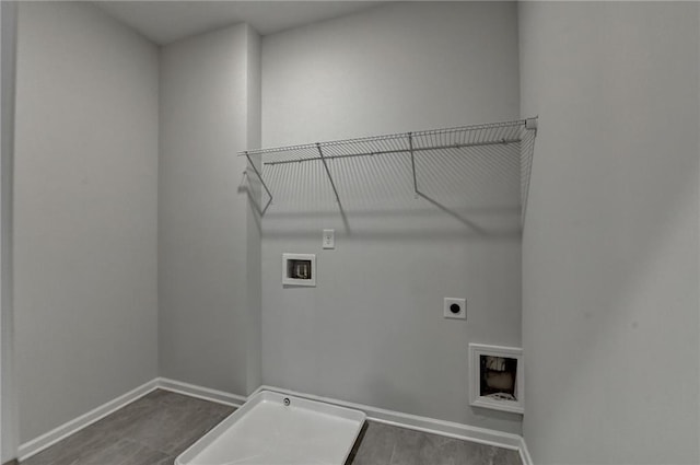 2090 Harvester Ln, Buford, GA 30518 - laundry room with hookup for a washing machine, electric dryer hookup, and dark wood-type flooring