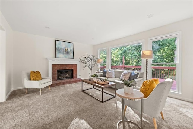 179 Hunters Crk, Dallas, GA 30157 - living room featuring carpet floors and a brick fireplace