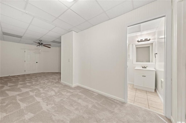 179 Hunters Crk, Dallas, GA 30157 - unfurnished room featuring light carpet, a paneled ceiling, and ceiling fan