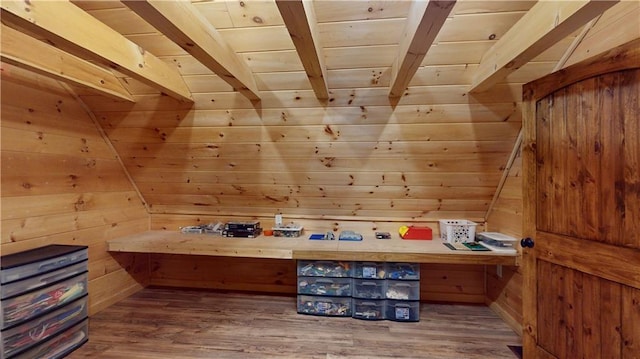 view of sauna with wood finished floors