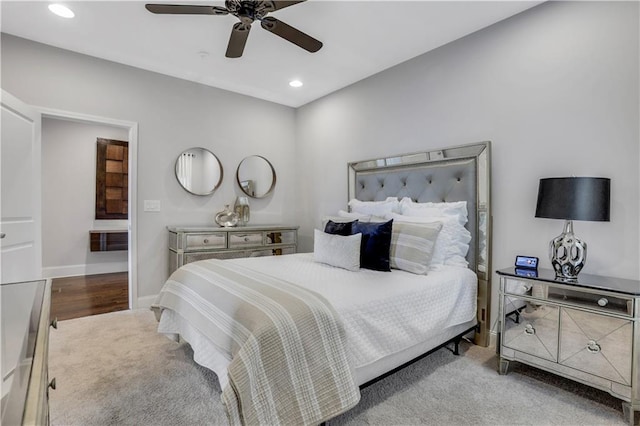 4550 Lois St SE, Smyrna, GA 30080 - bedroom featuring recessed lighting, a ceiling fan, carpet flooring, and baseboards