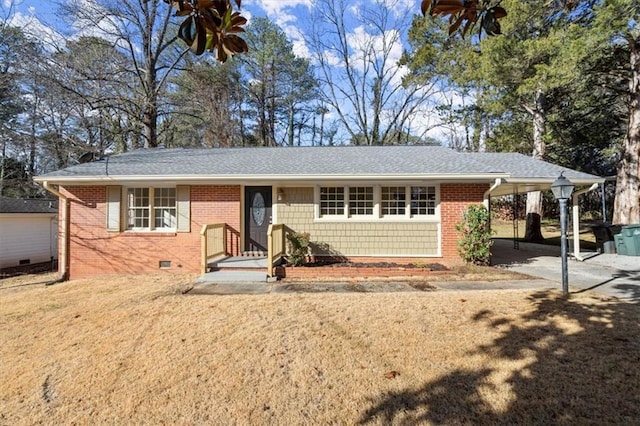 single story home with a carport and a front lawn