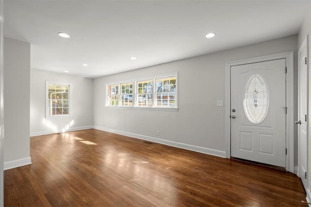 entrance foyer featuring a healthy amount of sunlight and dark wood-type flooring