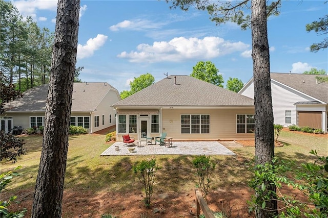 6355 Marlow Dr, Cumming, GA 30041 - rear view of property with a yard, a shingled roof, and a patio