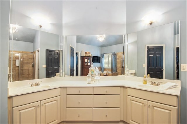 bathroom featuring vanity and walk in shower