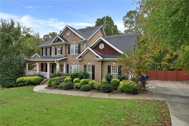 view of front of house with a front lawn and covered porch