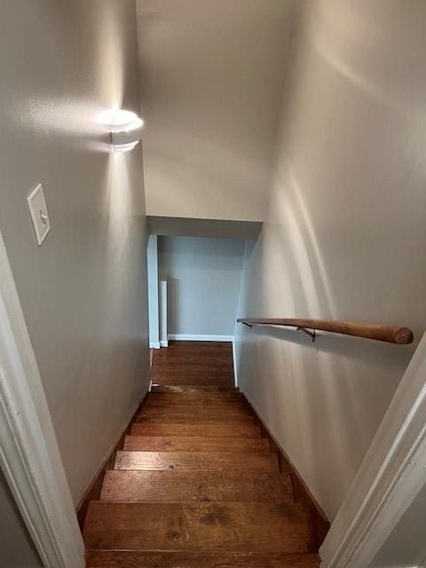 staircase featuring hardwood / wood-style flooring