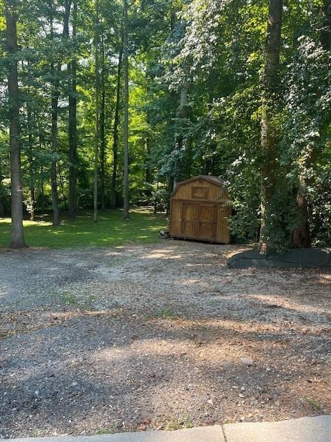 view of yard featuring a shed