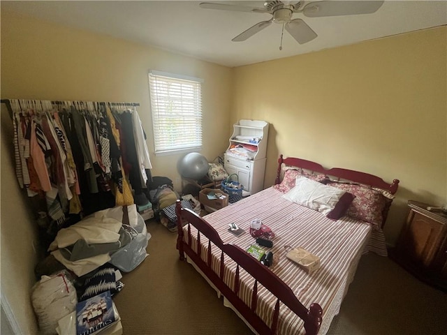 bedroom featuring carpet and ceiling fan