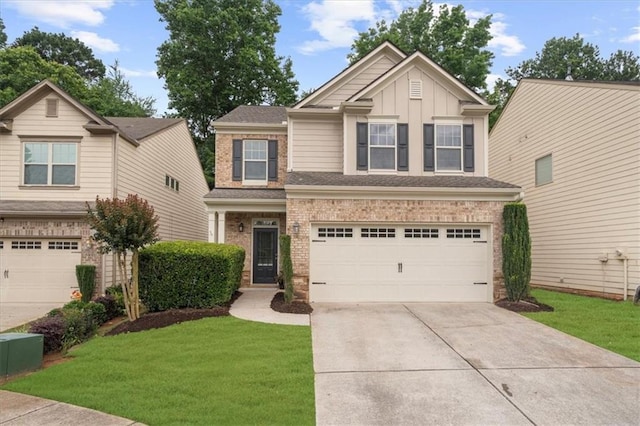3607 Archgate Ct, Alpharetta, GA 30004 - craftsman-style house with driveway, a garage, a front yard, and board and batten siding
