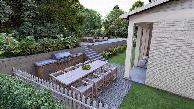 view of yard featuring an outdoor hangout area, area for grilling, and a patio area