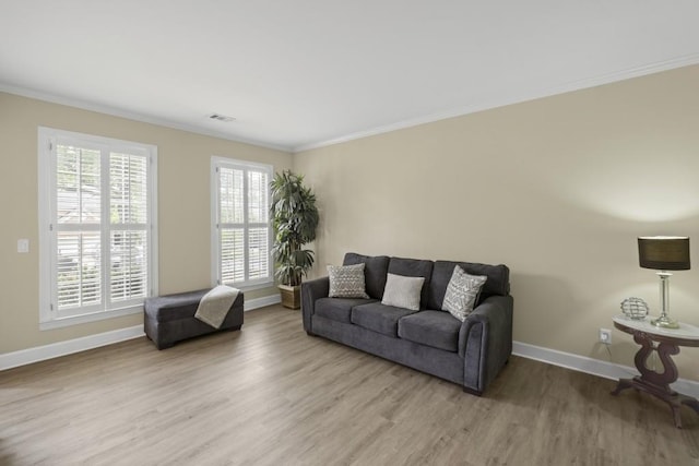1465 Laleiah Dr, Cumming, GA 30041 - living area with crown molding, baseboards, and wood finished floors
