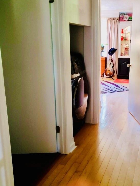 laundry room with washer / clothes dryer and hardwood / wood-style floors