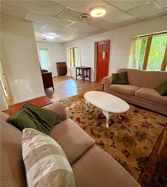 living room featuring a wealth of natural light and hardwood / wood-style floors