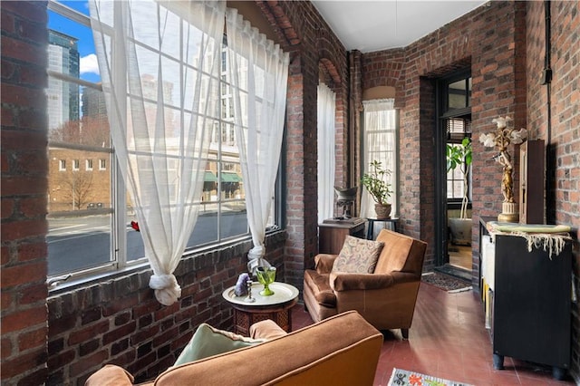 interior space with brick wall