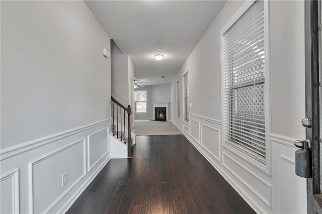 hall featuring dark wood-type flooring