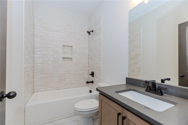 full bath featuring vanity, marble finish floor, toilet, and shower / washtub combination