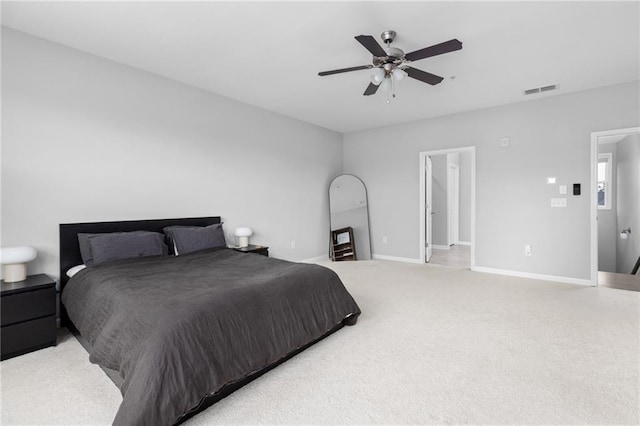 bedroom featuring carpet flooring and ceiling fan