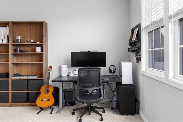 carpeted office with a healthy amount of sunlight